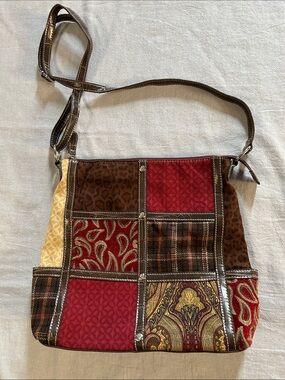 Relic by Fossil Patchwork Crossbody Bag w Paisley, Plaid & Leopard Print Panels
